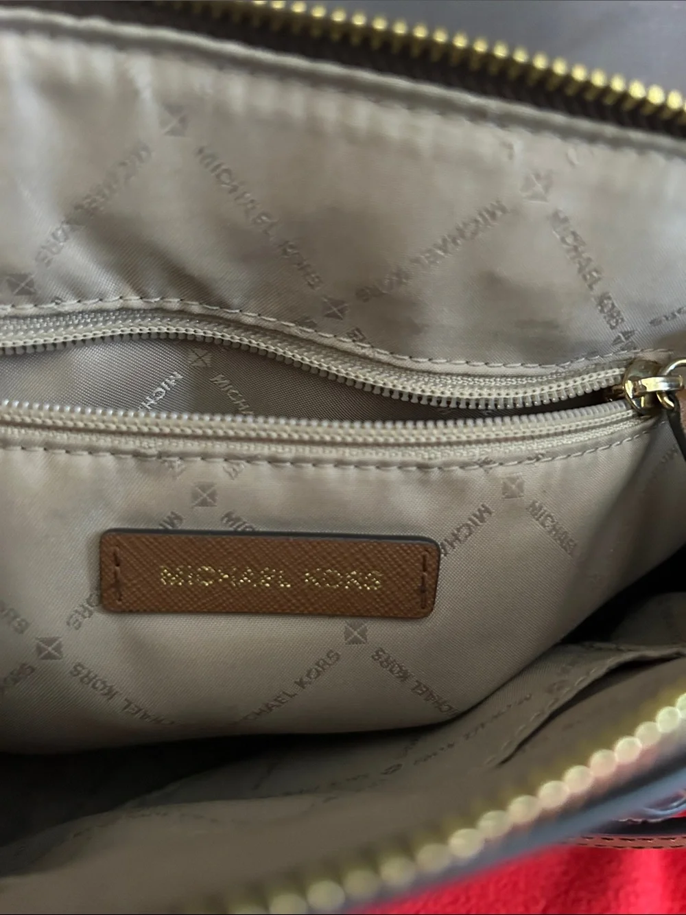 Michael Kors Ciara Brown and black Signature Logo Satchel with Gold Hardware